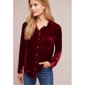 Maeve Karina Velvet Buttondown Top, Maroon, sz 2